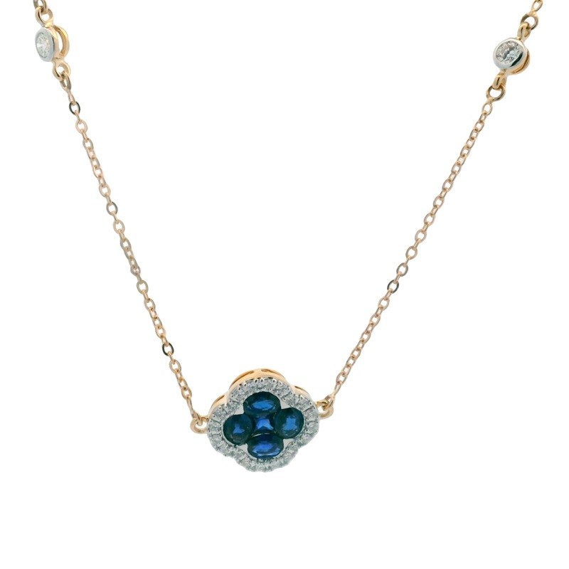 Blue Sapphire Clover Necklace with Diamonds