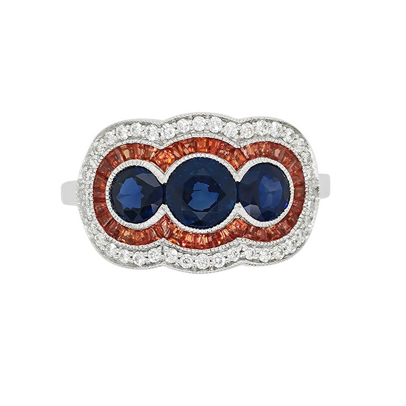 Three Stone Spirit Ring with Double Halo