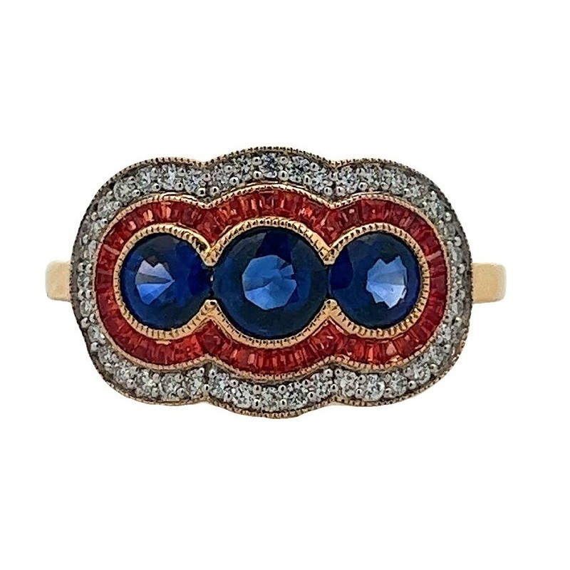 Three Stone Spirit Ring with Double Halo