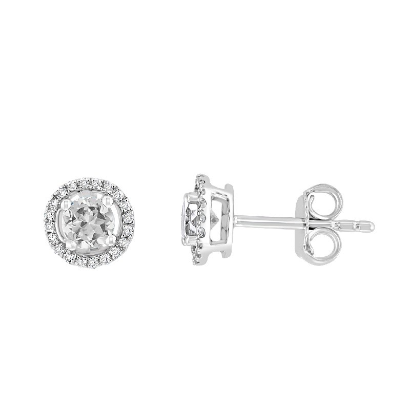 14W Round White Topaz Studs with Halo