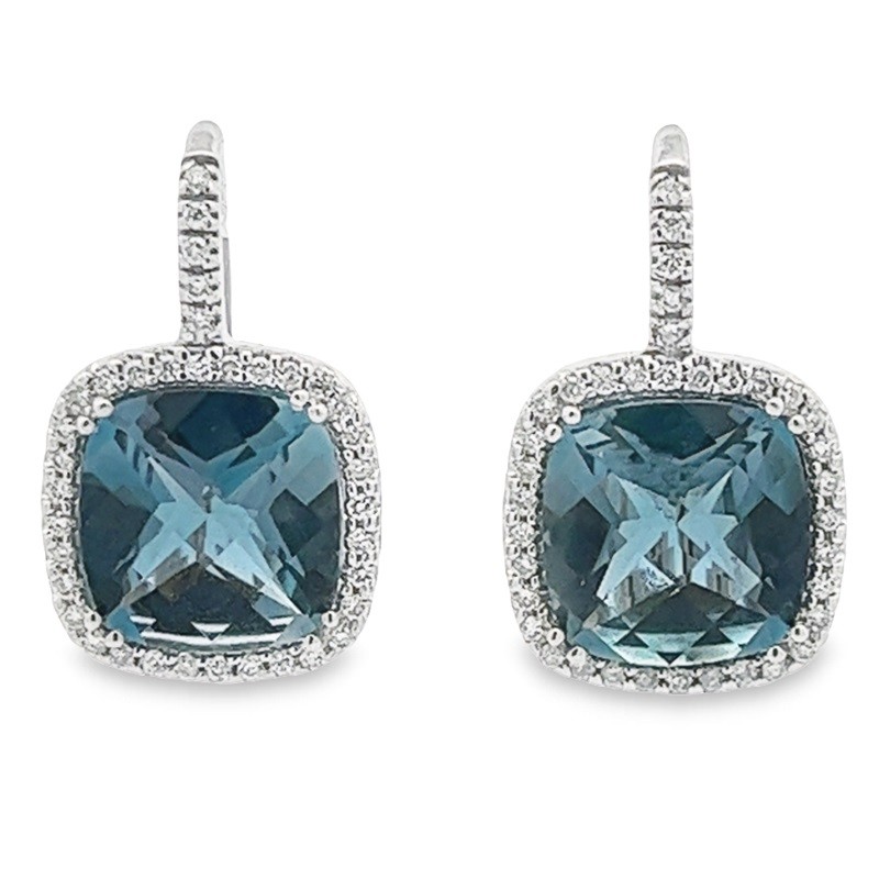 Blue Topaz Leverback Earrings with Diamonds