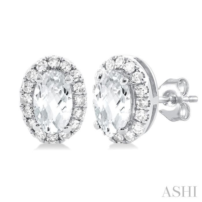 Ashi Oval and White Topaz Halo Earrings in 10K White Gold