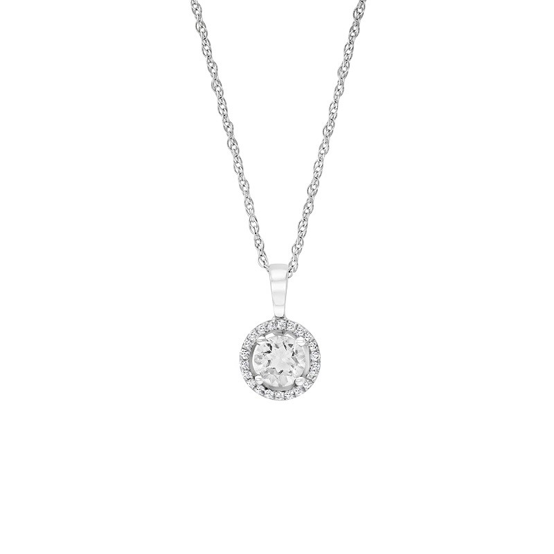 14W Round White Topaz Pendant with Halo