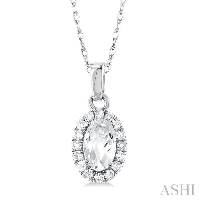 Ashi Oval White Topaz and Diamond Halo Pendant