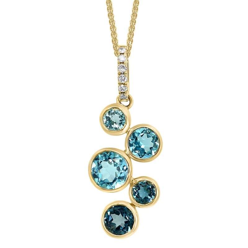 Bezel-set Blue Topaz and Diamond Pendant in 14K Yellow Gold