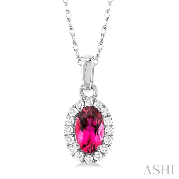 Ashi Oval Pink Tourmaline and Diamond Halo Pendant