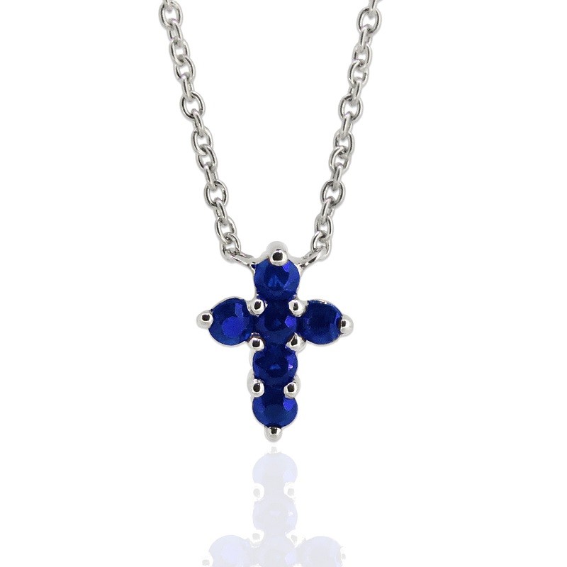 14W Small Blue Sapphire Cross Necklace