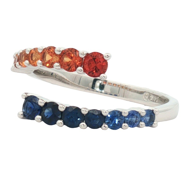 Ombré Orange and Blue Sapphire Bypass Ring