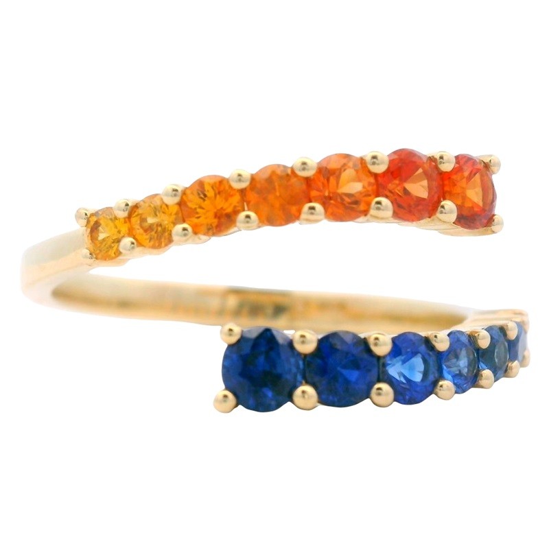 Ombré Orange and Blue Sapphire Bypass Ring