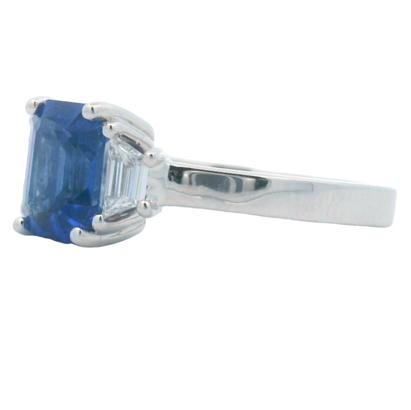Three Stone Blue Sapphire and Diamond Ring in 18K White Gold
