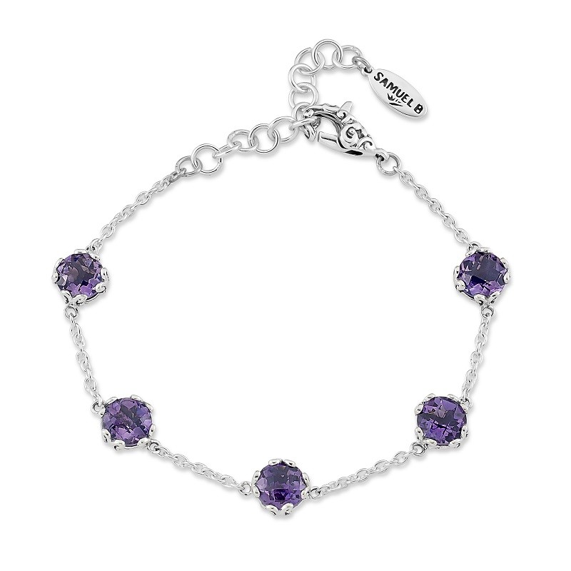 Sterling Silver Amethyst Station Bracelet