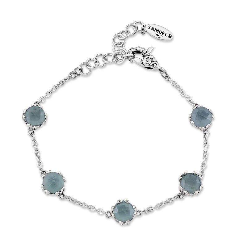 Sterling Silver Aquamarine Station Bracelet