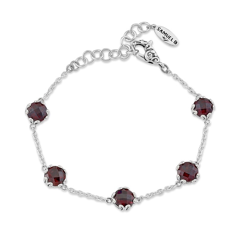 Sterling Silver Garnet Station Bracelet