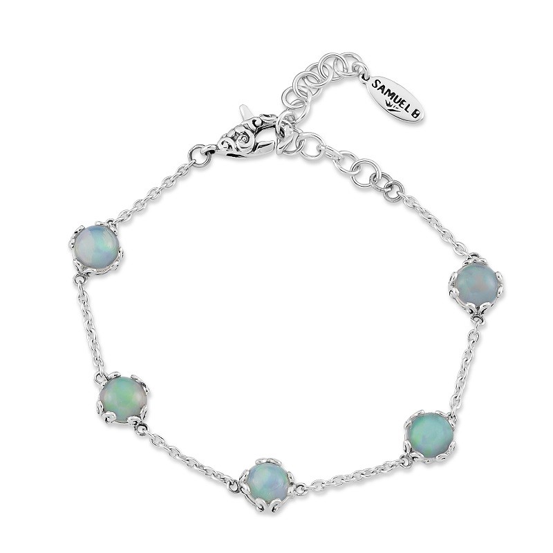 Sterling Silver Opal Station Bracelet