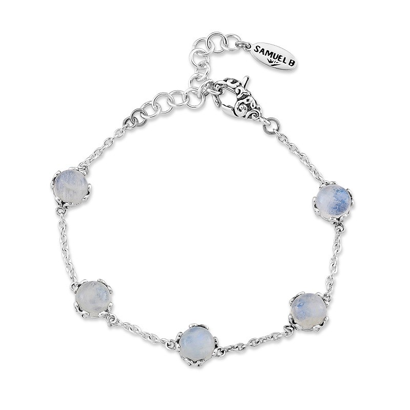 Sterling Silver Rainbow Moonstone Station Bracelet