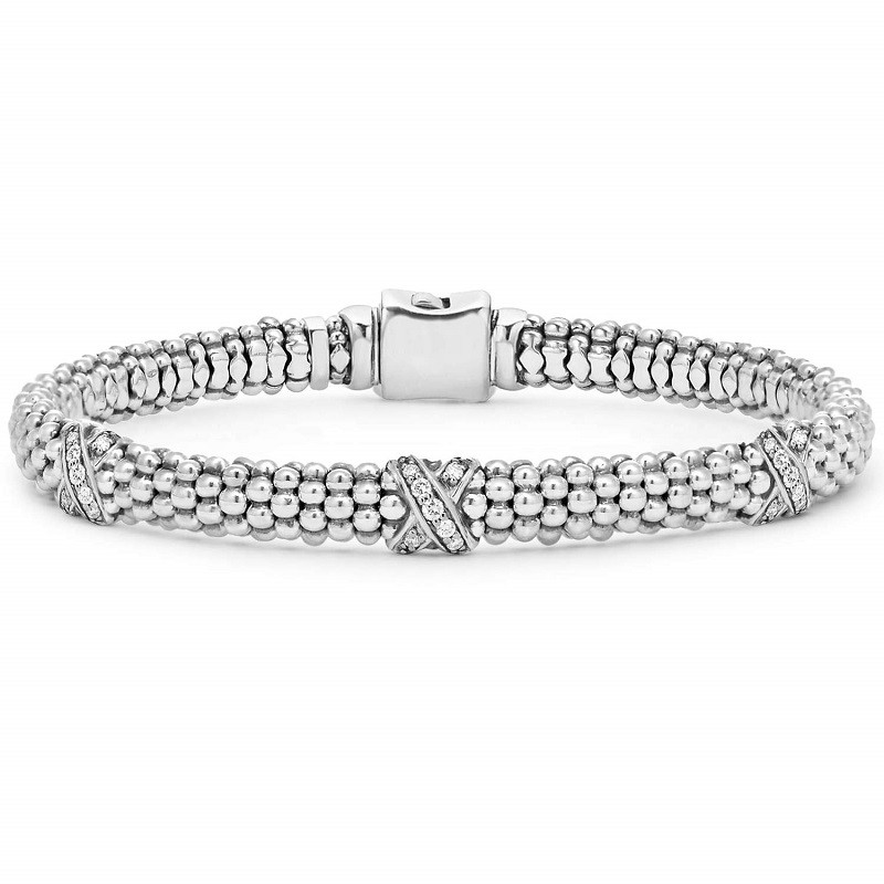 Lagos 6mm Three Station Silver X Diamond Bracelet