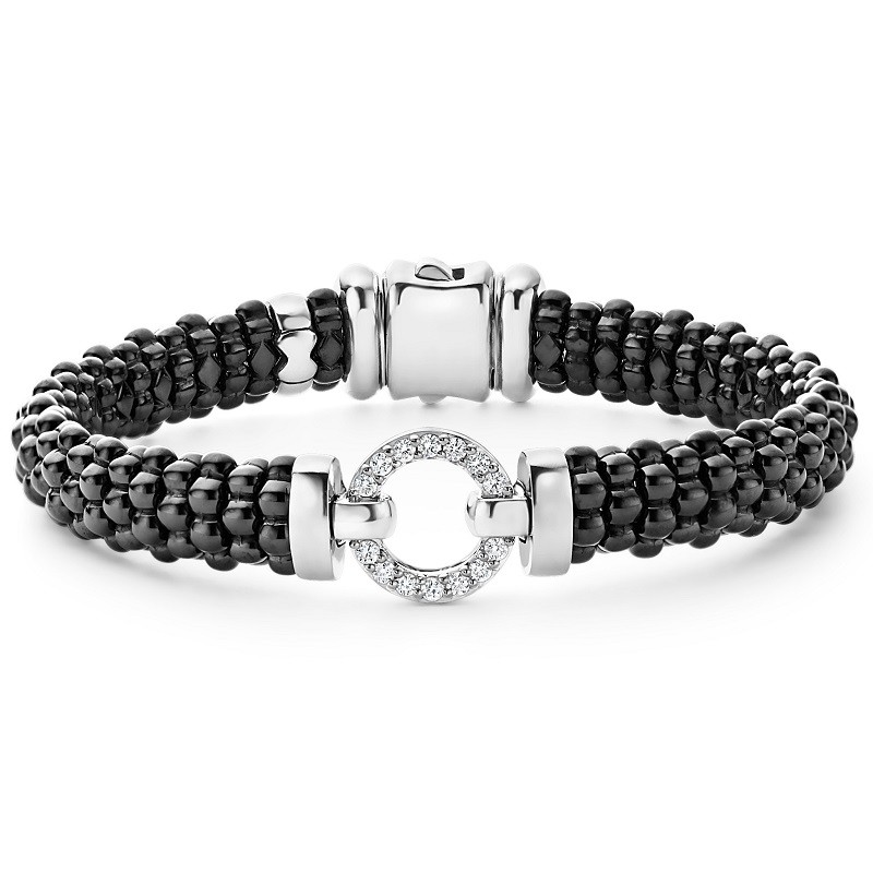 Lagos 9mm Black Caviar Ceramic Diamond Circle Bracelet