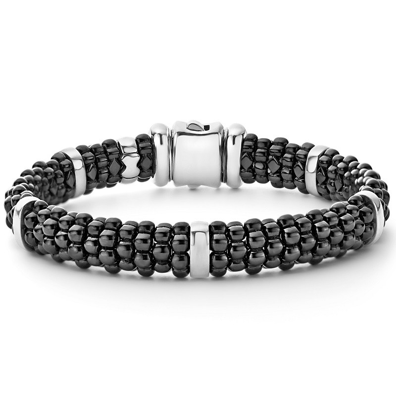 Lagos 9mm Silver Station Ceramic Caviar Bracelet