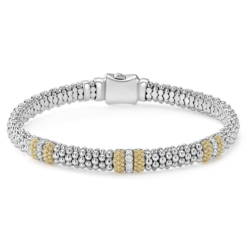 Lagos 6mm Three Station Diamond Caviar Bracelet