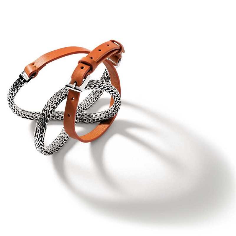 John Hardy Orange Icon Leather Wrap Bracelet