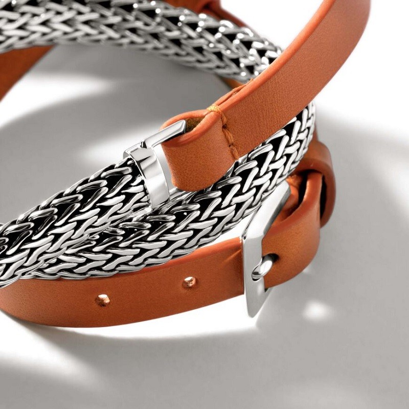 John Hardy Orange Icon Leather Wrap Bracelet