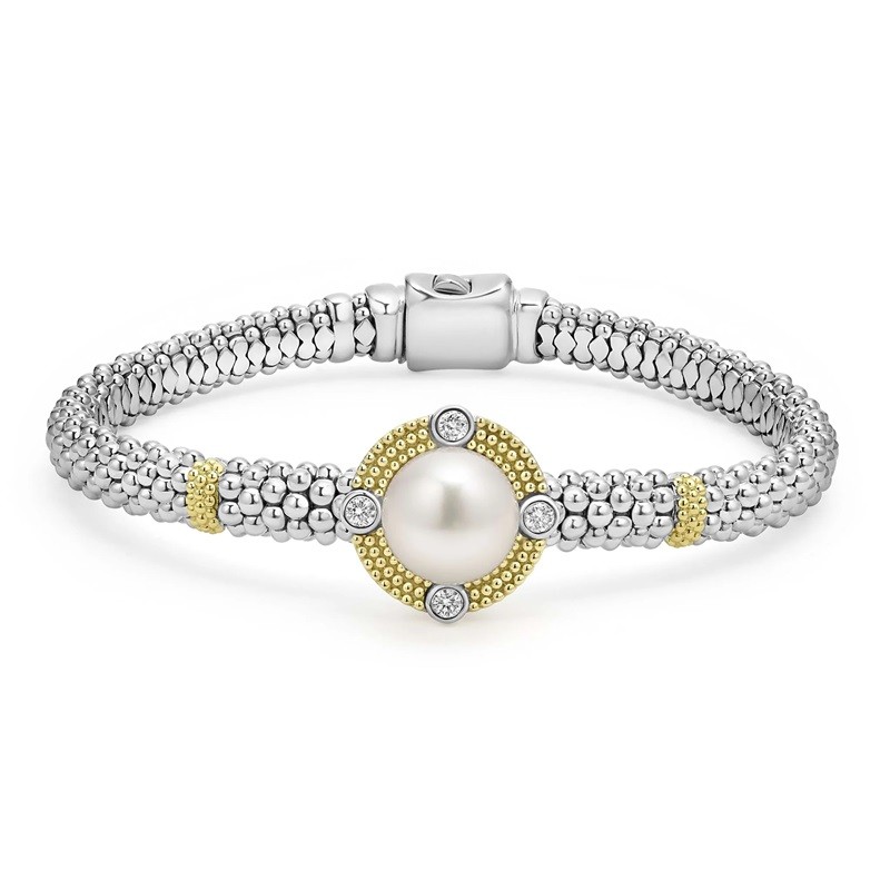 Lagos 6mm Pearl Diamond Caviar Bracelet