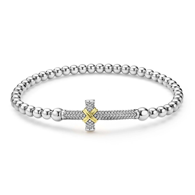 Lagos Signature Caviar Two-Tone Cross Stretch Bracelet