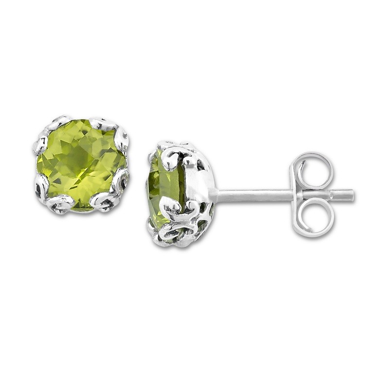 Sterling Silver Round Peridot Studs