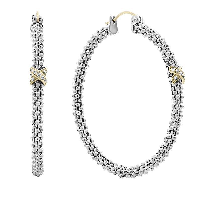 Lagos Large X Diamond Caviar Hoop Earrings