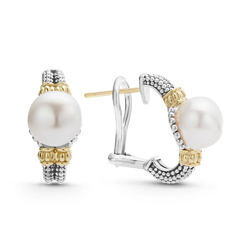 Lagos Two Tone Pearl Hoop Earrings