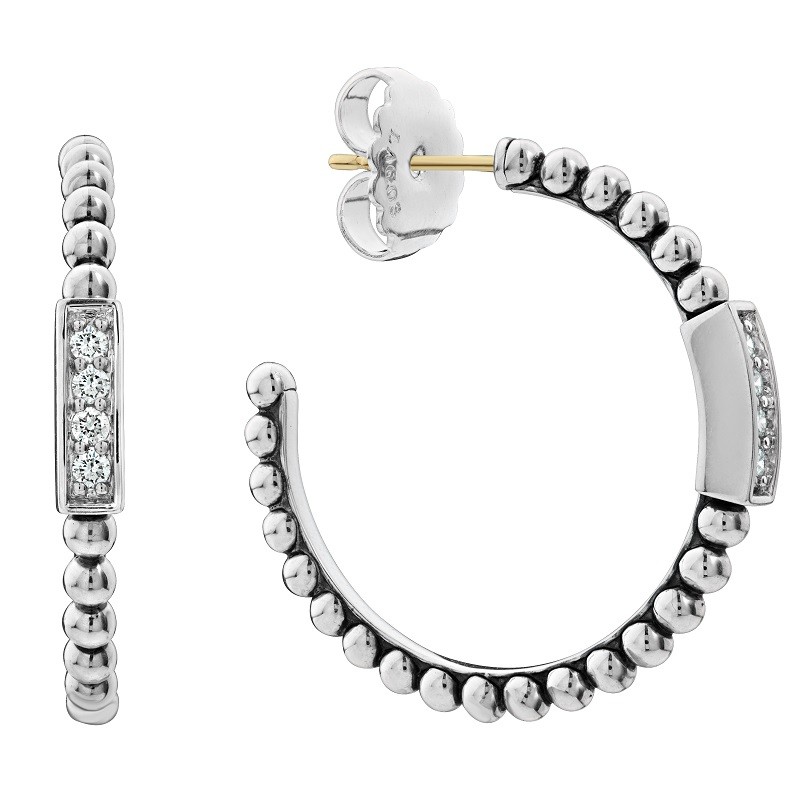Lagos 30mm Beaded Diamond Hoop Earrings