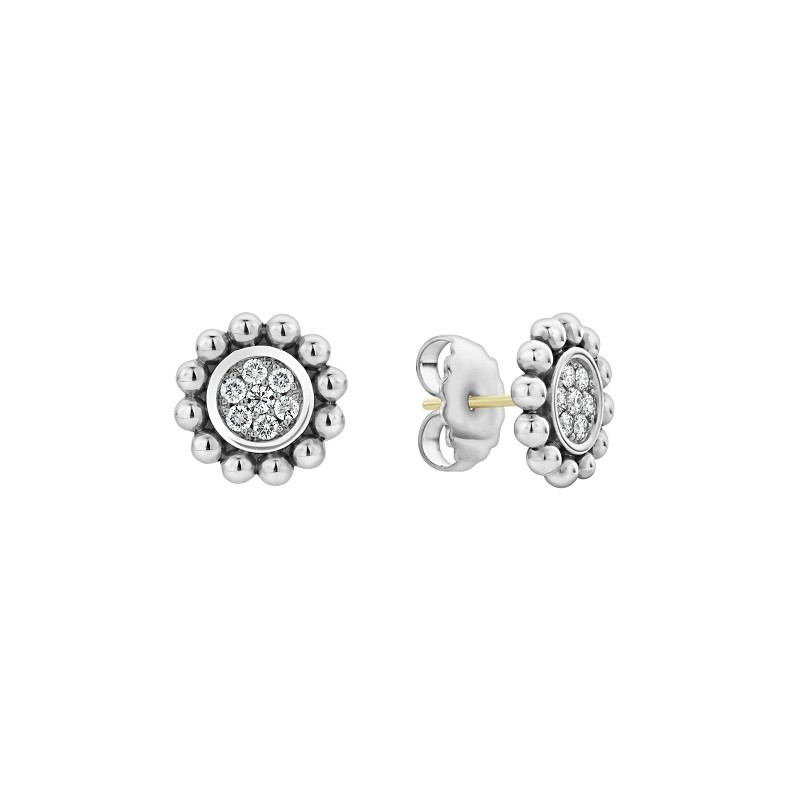 Lagos Small Caviar Circle Diamond Earrings