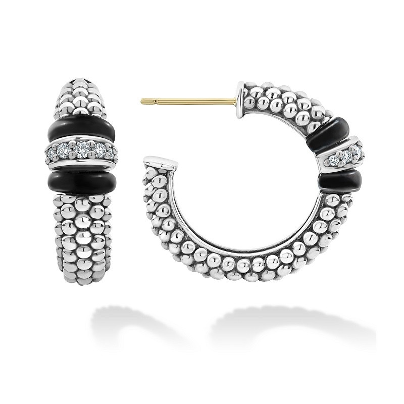 Lagos Ceramic Caviar Diamond Hoop Earrings