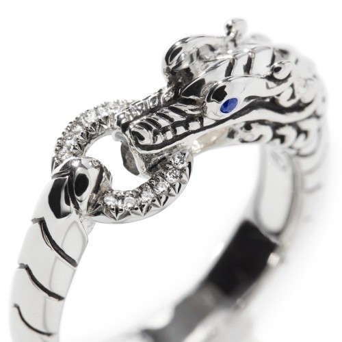John Hardy Naga Ring with Diamonds and Blue Sapphires