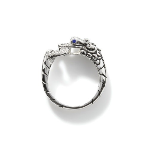 John Hardy Naga Ring with Diamonds and Blue Sapphires