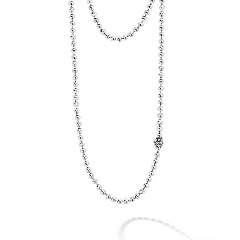 Lagos Long Silver Caviar Beaded Necklace