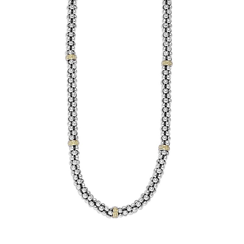 Lagos 5mm Gold Station Caviar Beaded Necklace