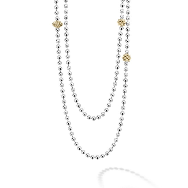 Lagos Long Two Tone Caviar Beaded Necklace