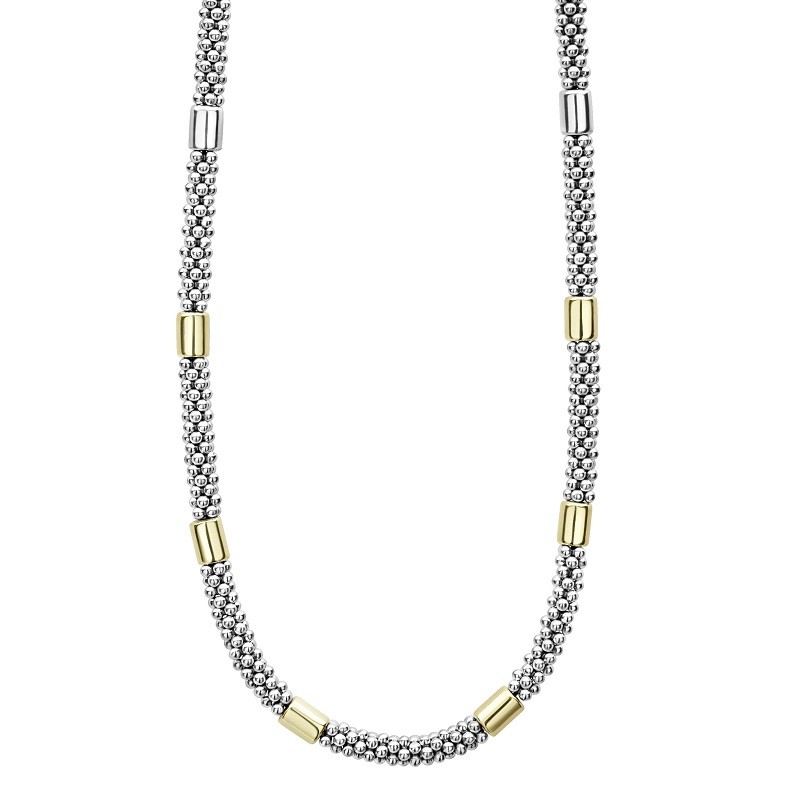 Lagos 5mm Gold Station Caviar Necklace