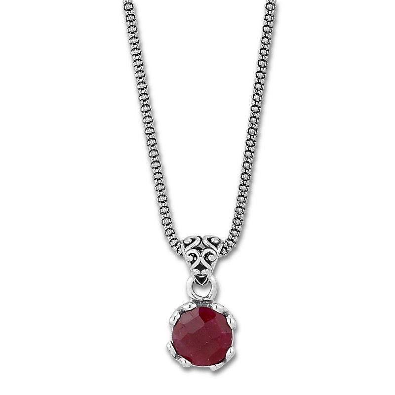 Sterling Silver Round Ruby Necklace - JPEN3547