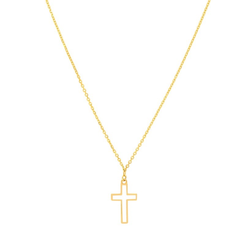 White Enamel Cross Necklace in 14K Yellow Gold