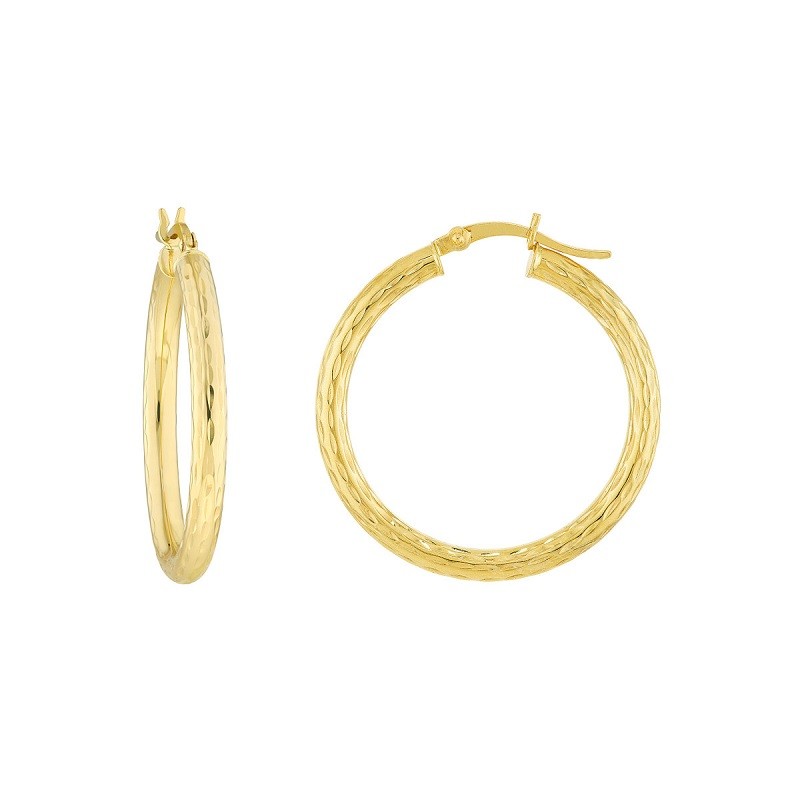 Diamond Cut Tube Hoops 3x30mm 10K