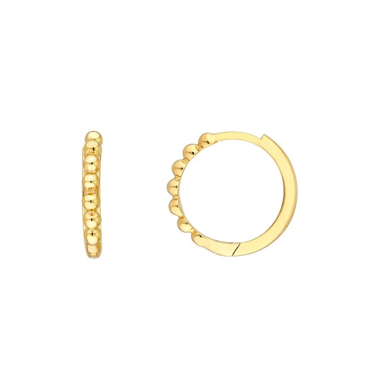 14K Yellow Gold Beaded Huggie Hoops