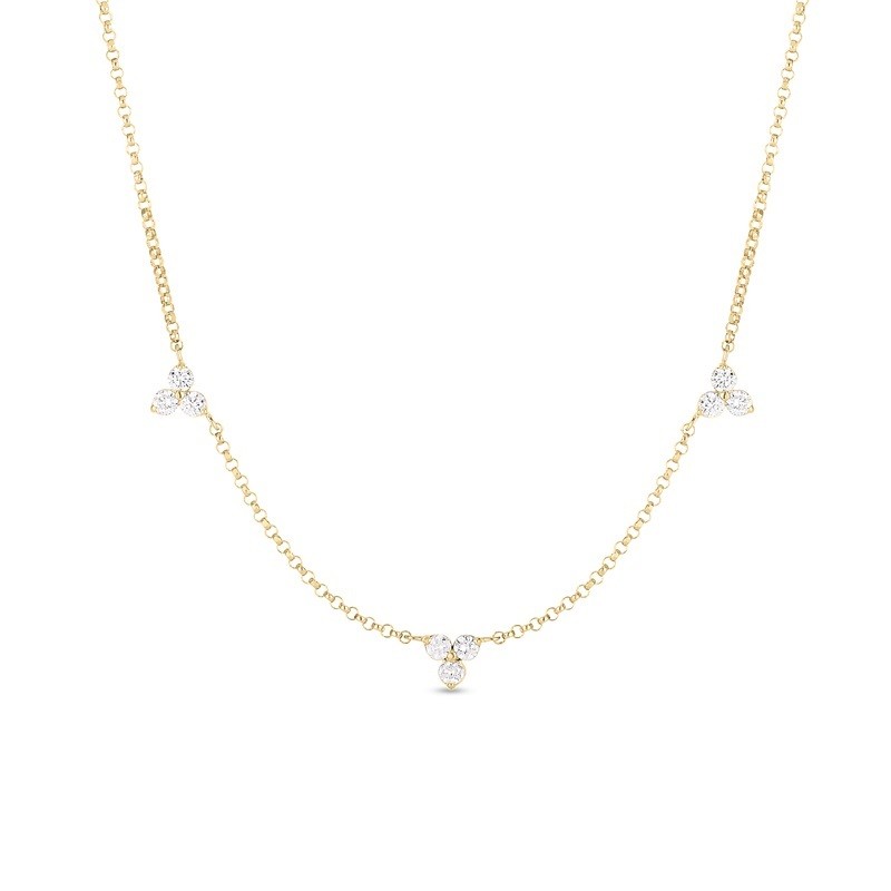 Roberto Coin 18KY Diamond Flower 3 Station Necklace