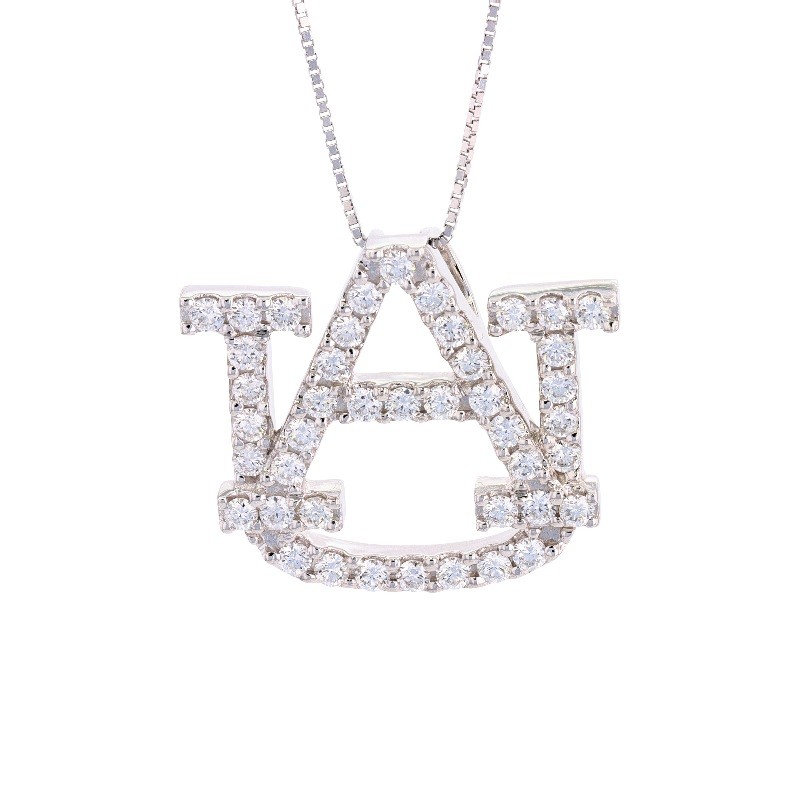 Large Diamond AU Pendant in 14K White Gold