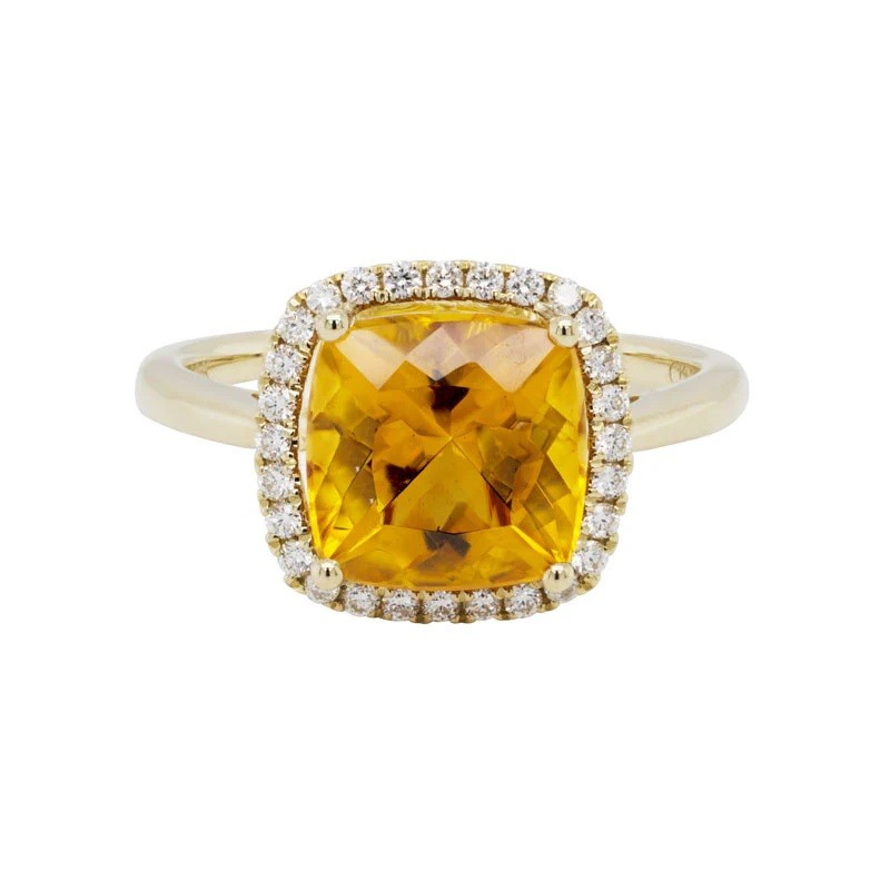 Cushion Citrine Ring with Halo