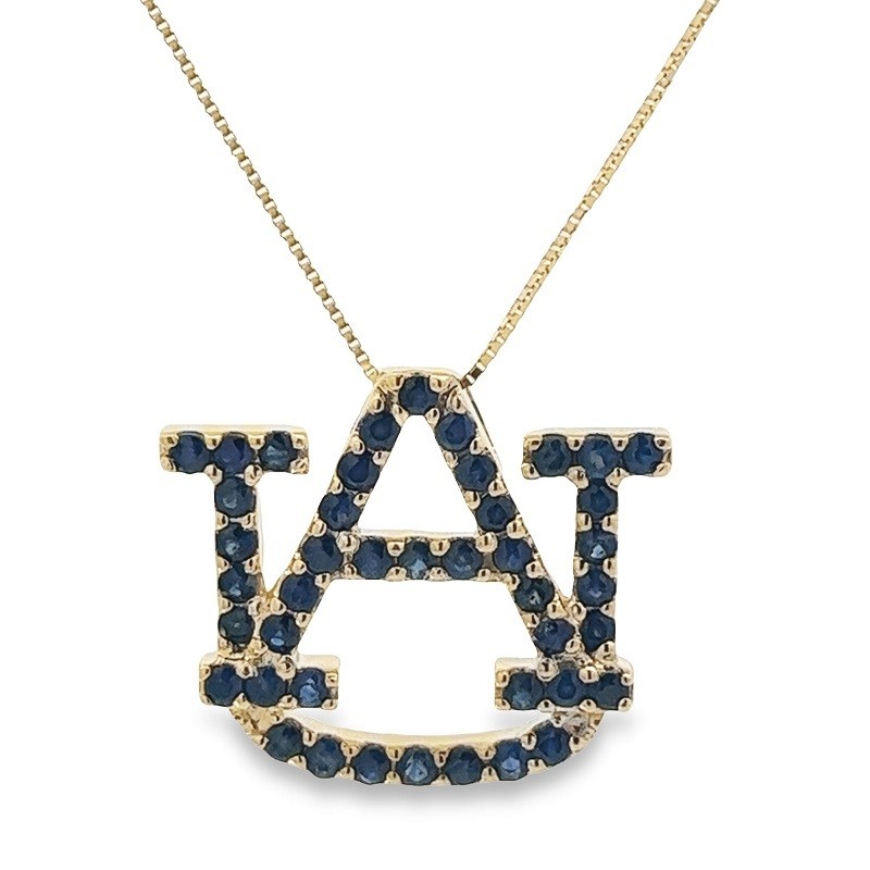 Large 14K Yellow Gold Sapphire AU Pendant