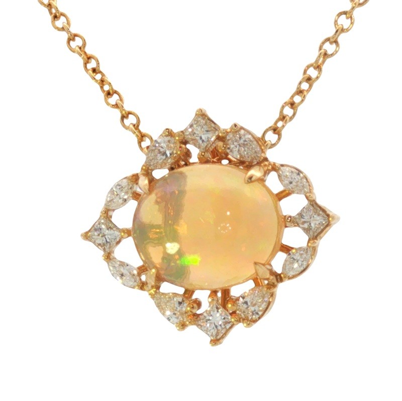 Ethiopian Opal Necklace with Fancy Diamond Halo