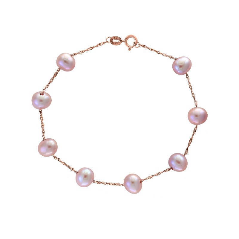 14K Rose Gold Tin Cup Pearl Bracelet