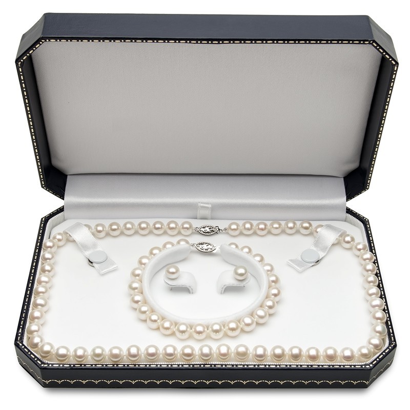 7x8mm 3 Piece Pearl Set in 14K White Gold